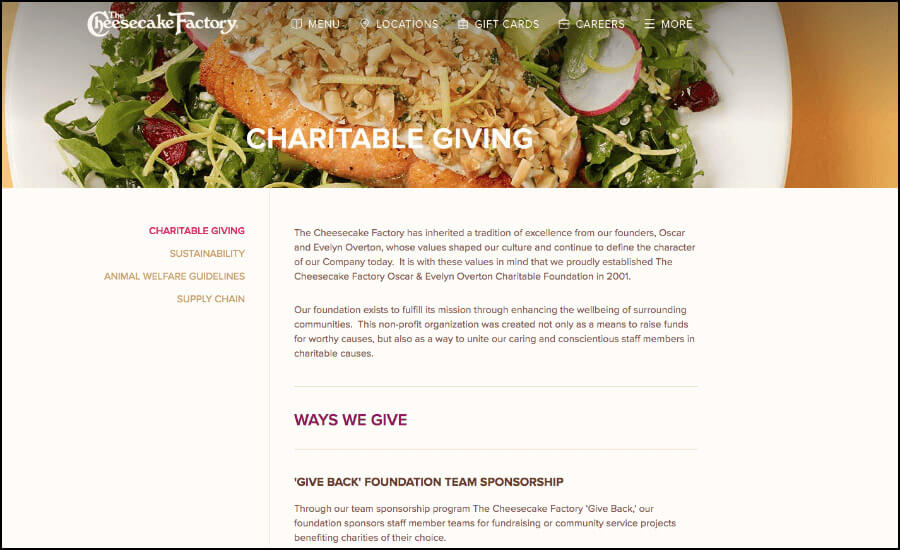 The cheesecake factory help PTA's raise funds for their school.
