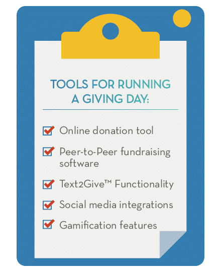 Use this checklist to organize your tools and software for your giving day campaign.