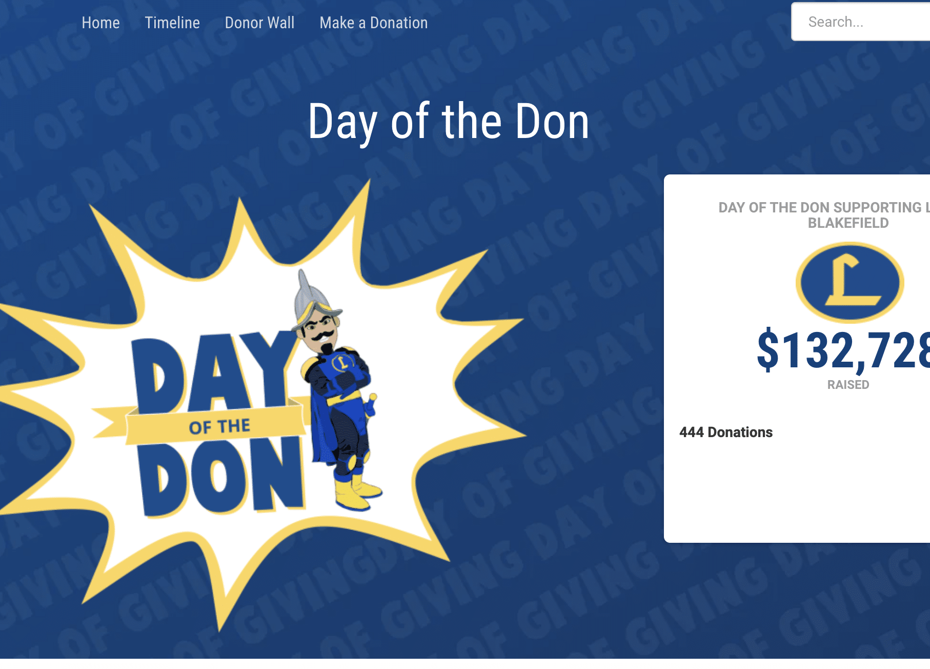 Web banner with a blue background and an explosion graphic with the text "DAY of the DON," with a silhouette of a person.
