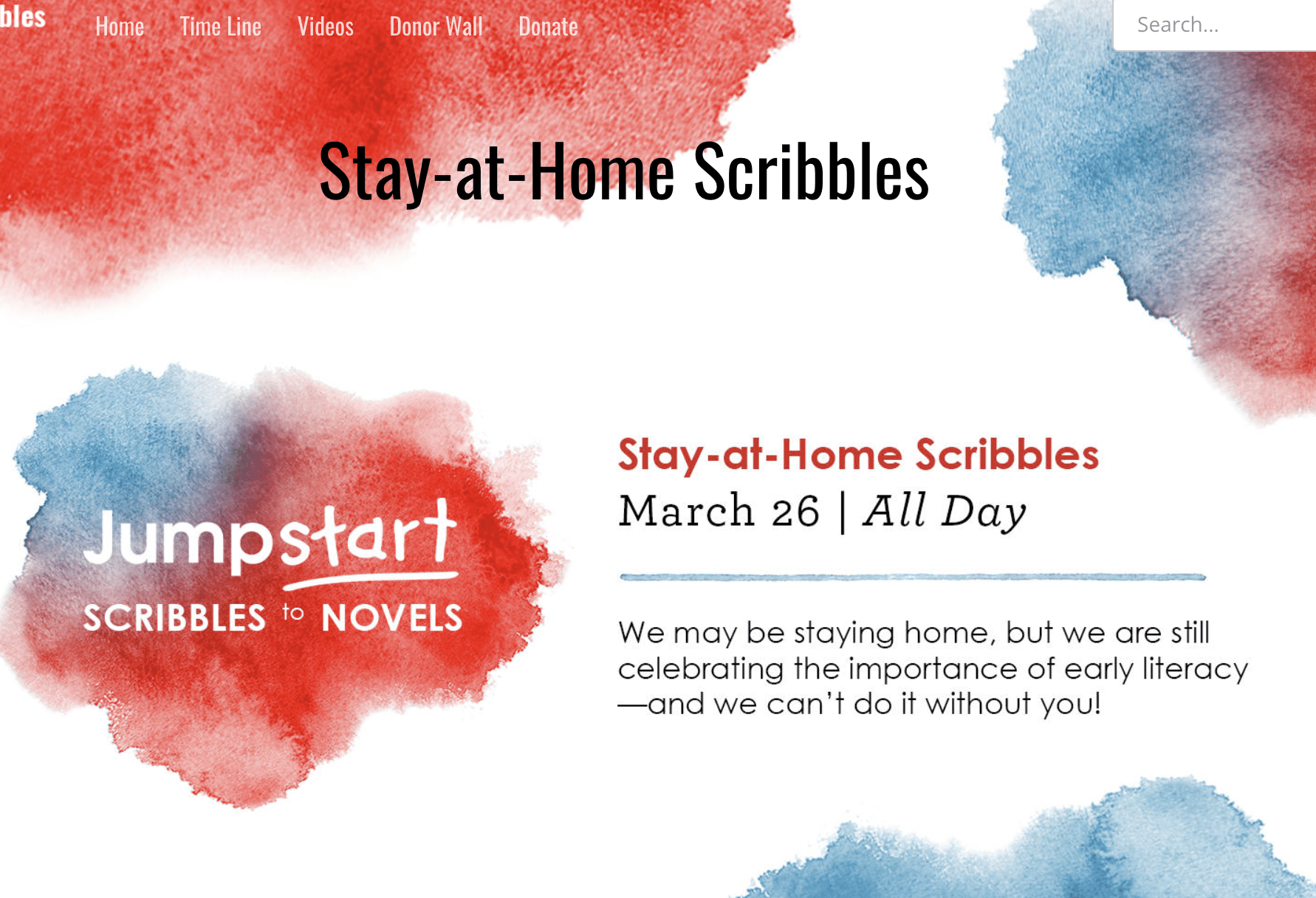 Jumpstart text in a blue and red watercolor style background.