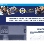Be Great Online Benefit page featuring children smiling, performing, writing, and using computers against a blue background.