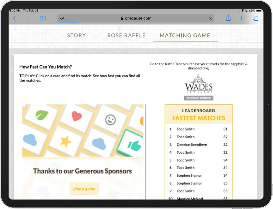 OneCause Sponsor Matching Game-Product Image