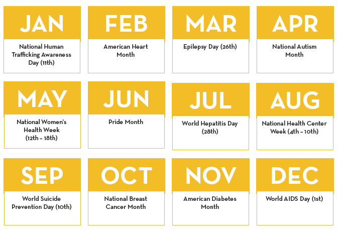 Examples of awareness days, weeks, and months