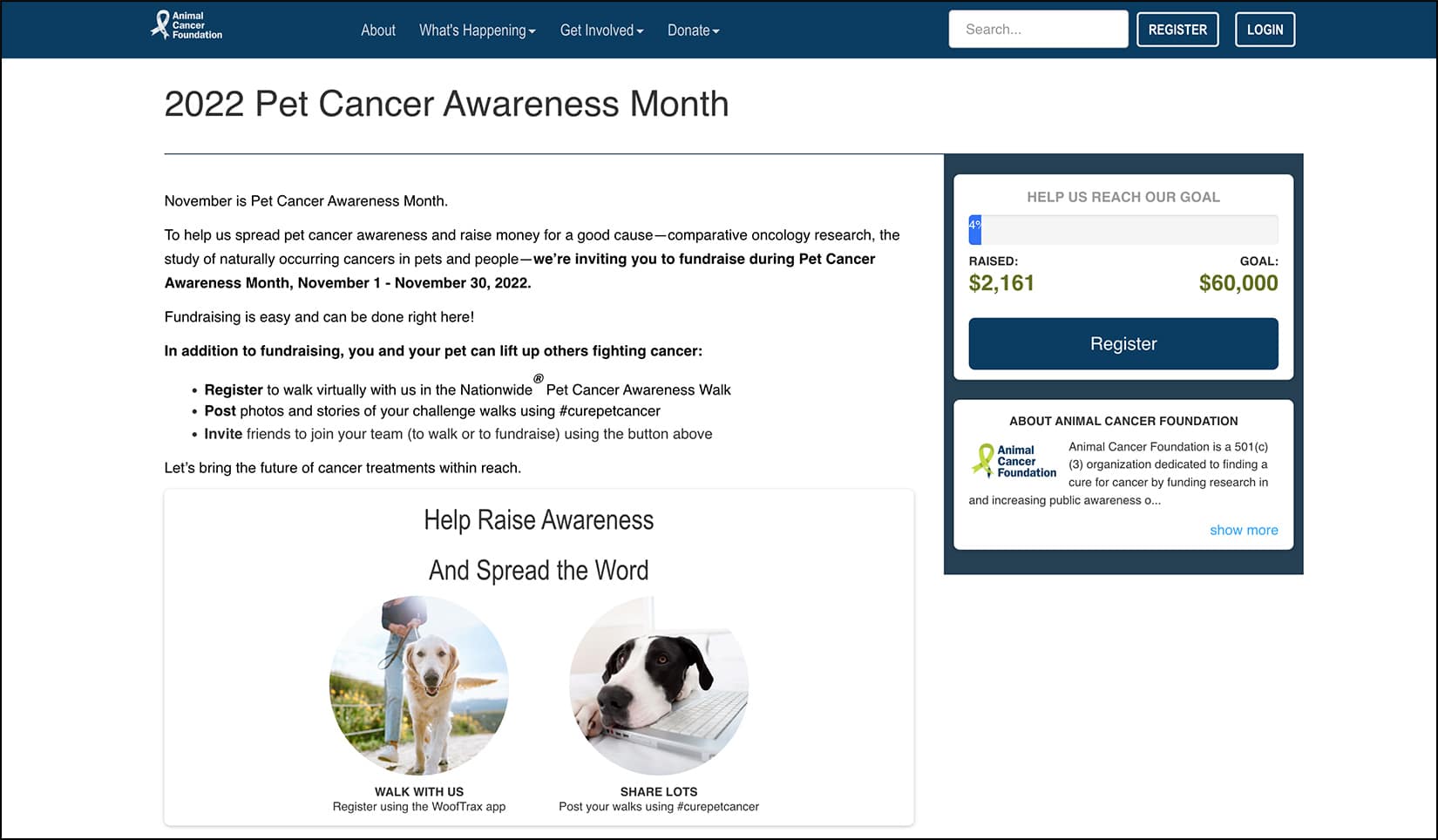 The Animal Cancer Foundation ran a successful awareness campaign during Pet Cancer Awareness Month. 