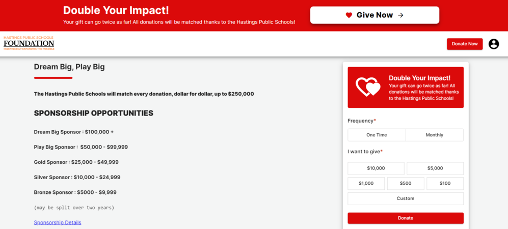 This image shows Hastings Public School Foundation’s donation page.