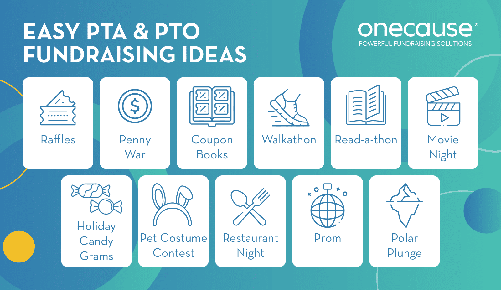 A list of easy PTO and PTA fundraising ideas, also described in the text below.